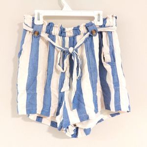 American Eagle blue and white stripped high waisted shorts